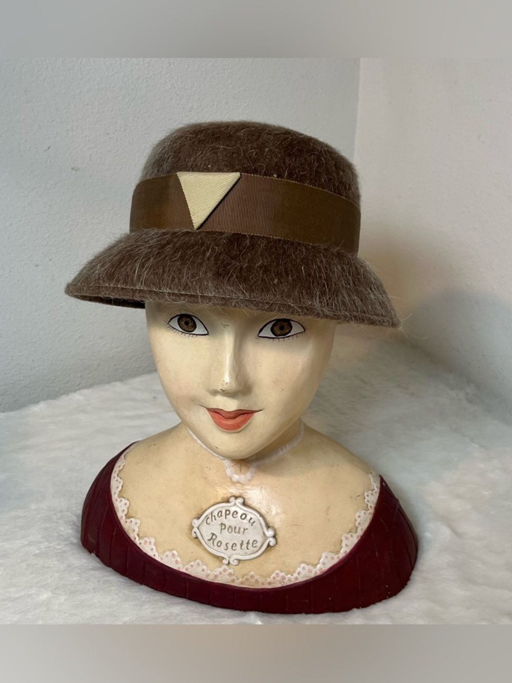 Vintage Brown Wool Felt Cloche Bucket Fedora Winter Hat 20’s Flapper